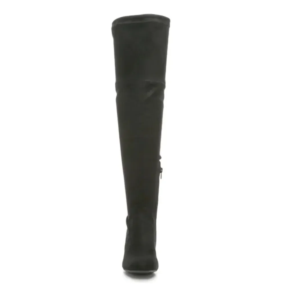 WIDE CALF Black Faux Suede Short Heel